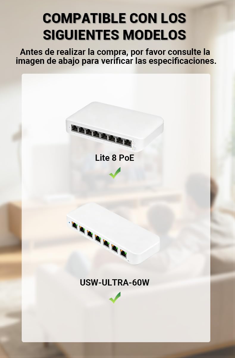 54V 1,1A Chargeur pour UbiQuiti Network USW-LITE-8-POE Switch Gigabit | Remplacement 60 W Adaptateur compatible avec USW-Ultra-60W, NY-PW0L2-05401100, UniFi Lite 8 PoE, câble 1,5 m, blanc
