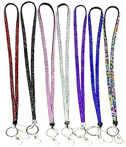 ELENKER - Porta tarjetas de identificación (llave de banda, con imitación de brillantes, con llavero de mosquetón), color 7 colores