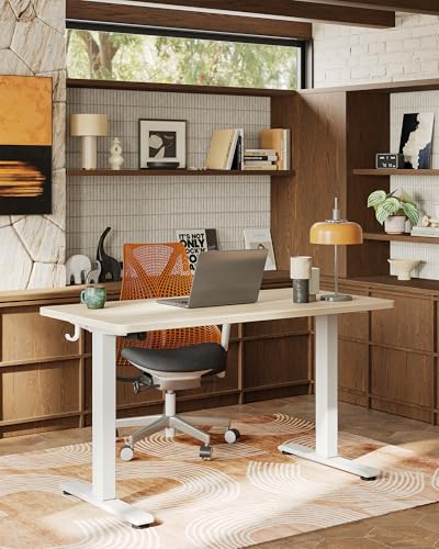 TIQLAB 55 * 24 Inches Electric Standing Desk, Adjustable Height Stand up Desk, Sit Stand Home Office Table with Splice Board, Light Walnut