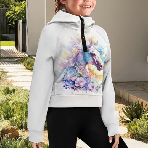 Sweatshirts for Teen Girls Graphic Hoodies Zip Up Pullover Cute Clothes for Kids Fall Jackets with Pockets 5-144