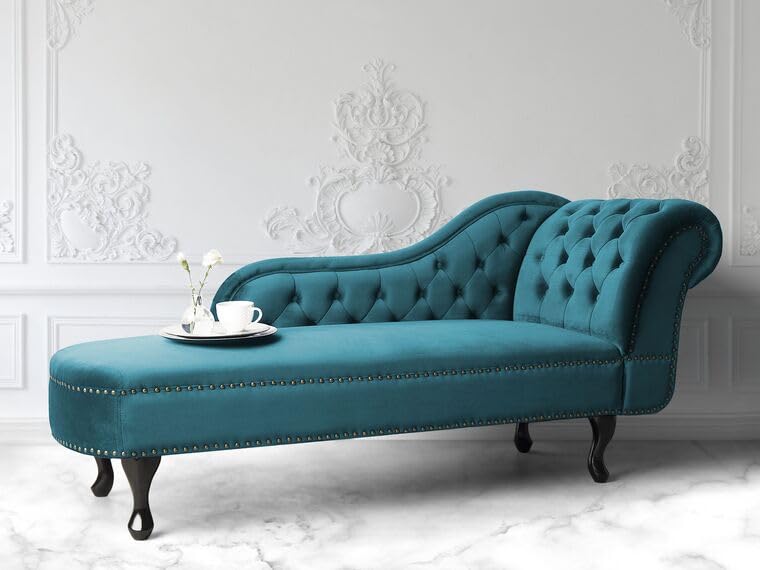 Image of Velvet Modern Chesterfield Chaise Lounge Couch 166 X 63 X 76 for Your Loving Space (Teal, Right Arm)