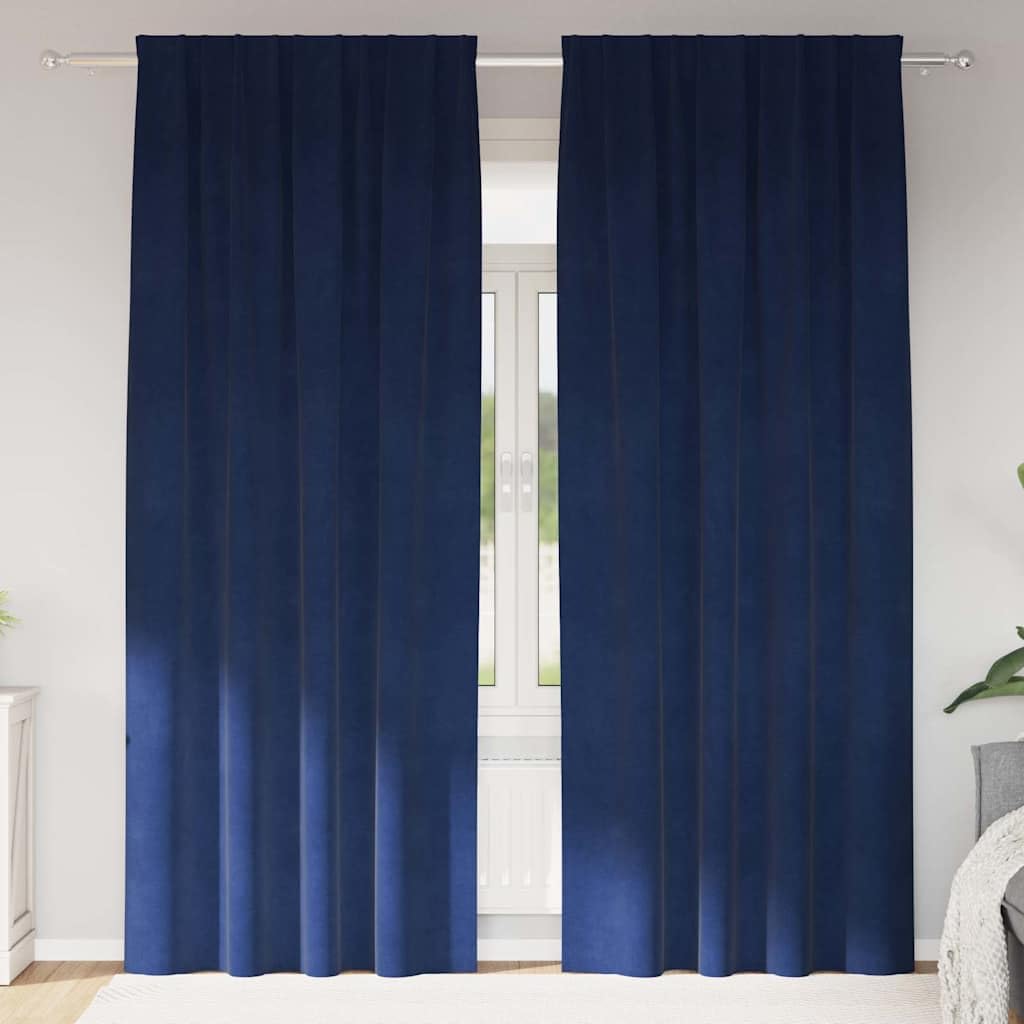 Rideaux occultants 2 pcs Bleu foncé 140 x 245 cm Velours Rideaux Bleu,4107201