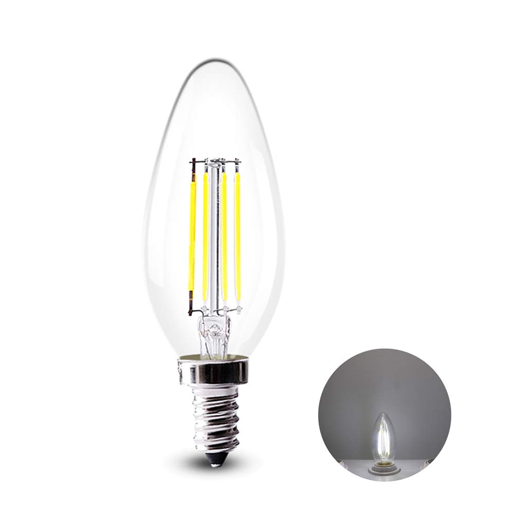 Chao Zan LED Filament E14 C35 4W Light Bulb, 35W Equivalent, Cool White 6000-6500K, Small Edison Screw Candle Lamp Bulb, for Chandelier Wall Light Pendant Light