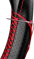 Capa Volante Couro Costurada Carro Fácil Aplicação Universal (Preto/Preto)