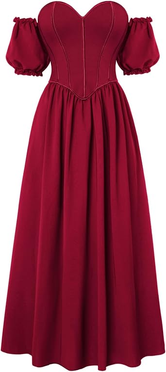 Scarlet Darkness Women Off Shoulder Corset Dress Sweetheart Fishboned Puff Sleeve Renaissance Dress