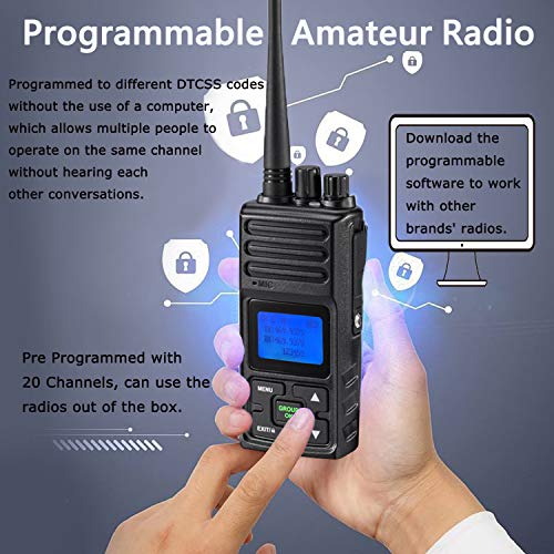 SAMCOM 5 Watts Two Way Radio Long Range Handheld UHF Business Ham Radio for Adult Programmable Walkie Talkie with Rechargeable 1500mAh Battery LCD Display Charging Docks Earpieces (6 Packs)
