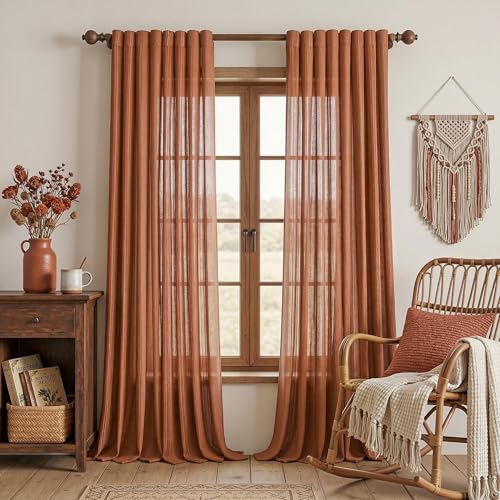 Terracotta Rideau Lin Voilage Automne Vintage Boheme-Rideaux Salon Moderne Tissé Ajouré Chambre Adult Enfant Dressing Bureau Nordique Rustic Scandinave Semi...