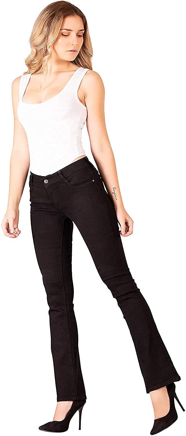 Glook Pantaloni Skinny Donna Jeans a Zampa Vita Media Svasati Elasticizzati Stile