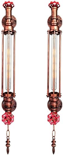 VDOQTLJT Wall Sconces 2 Pcs Retro Lighting Fixture with Metal Cage Frame Industrial Water Pipe Sconce Lamp Steampunk Barn Mount Light Loft Bar Farmhouse V-intage Lamps(Red Rust)