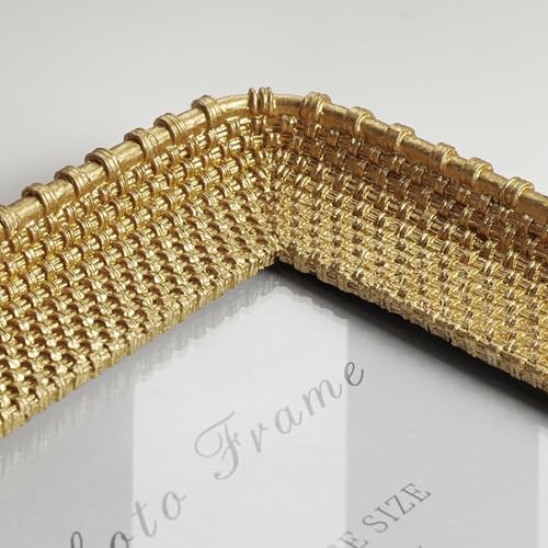 8x10 Picture Frame Gold, Vintage Gold Frames Rattan Textured Hand-Crafted Resin Photo Frame with Glass Front for Tabletop Display & Wall Display, Retro Design Home Decor