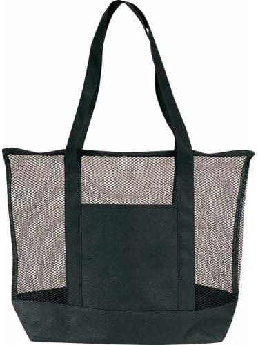 Deluxe Zippered Mesh Tote Bag - Black
