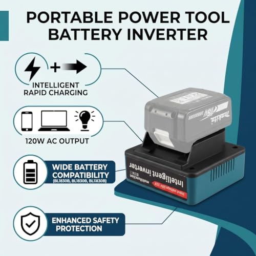 Image of 120W Lithium Battery Inverter Multifunction 21V to 220V AC Dual-Engine Intelligent Multiple Protections with Voltage Display Function