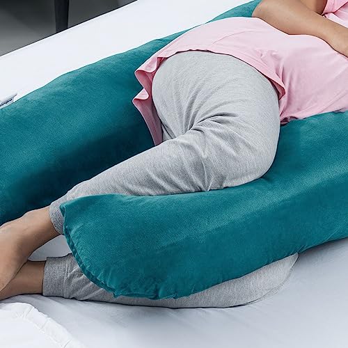 Wakefit Pregnancy Pillow | 3 Month Warranty | Velvet U-Shape Maternity Pillow for Pregnant Mothers, Pillow for Pregnant Women | Peacock Green