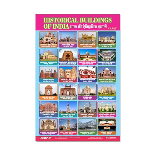 Image of ESCAPER Historical Buildings of India Educational Charts for Kids Learning (11.5 x 17.5 inches), Study Material, Learning Books, Posters