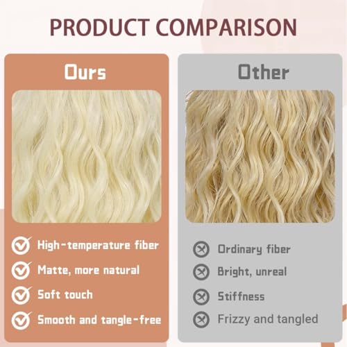 Image of Pastel 613 Blonde Wavy Bob Wig for Women, Short Shoulder Length Synthetic Wig with Bangs, Matte Natural Realistic Look Lightweight Hairpiece, Blonde Color for Daily Wear & Cosplay Costume