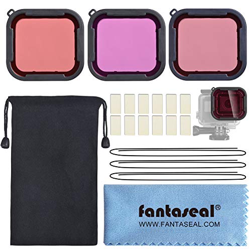 Kit de filtro de lente de buceo 3 en 1, rojo + rojo claro + magenta filtro de corrección de color compatible para GoPro Hero 7 6 5 negro oficial Super Suit carcasa para Tropical azul agua fotografía