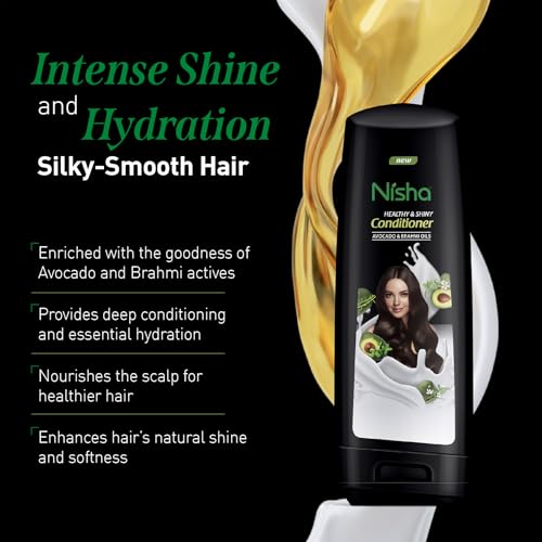 Image of Nisha Shampoo & Conditioner Combo, 180ml Each | Avocado & Brahmi Oil Formula for Straight, Healthy, Shiny & Frizz-Free Hair | For Men & Women