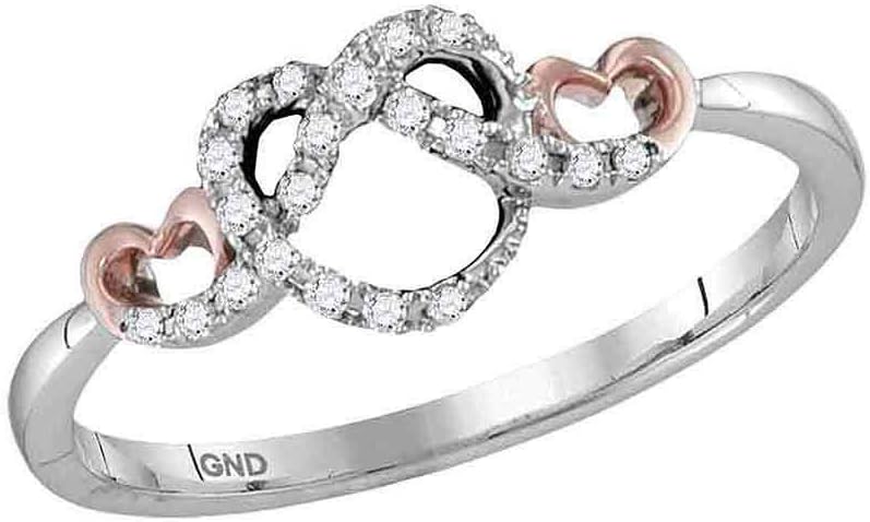 Saris and Things 10k Two-tone White Gold Womens Round Diamond Infinity Knot Heart Ring 1/10 Cttw