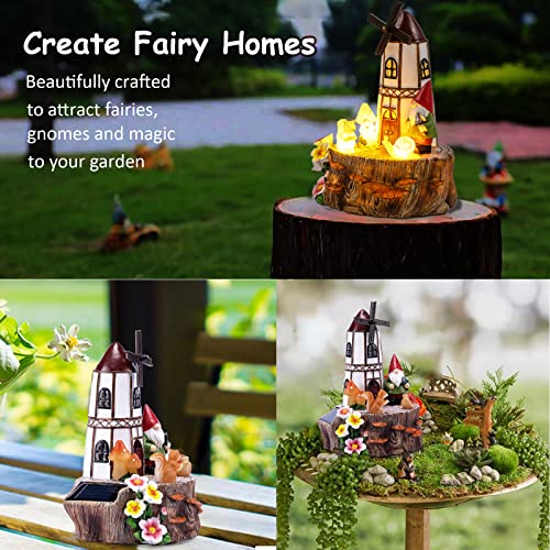 Aiiny Solar Windmill Fairy Tower House, Fairy Garden Accessories Stump House Gnome Decor Hold Shovel In Hand Squirrel, Snail Flowers Outdoor Statues Illuminated Lawn Ornaments Figurines Lights Yard #TOP1
