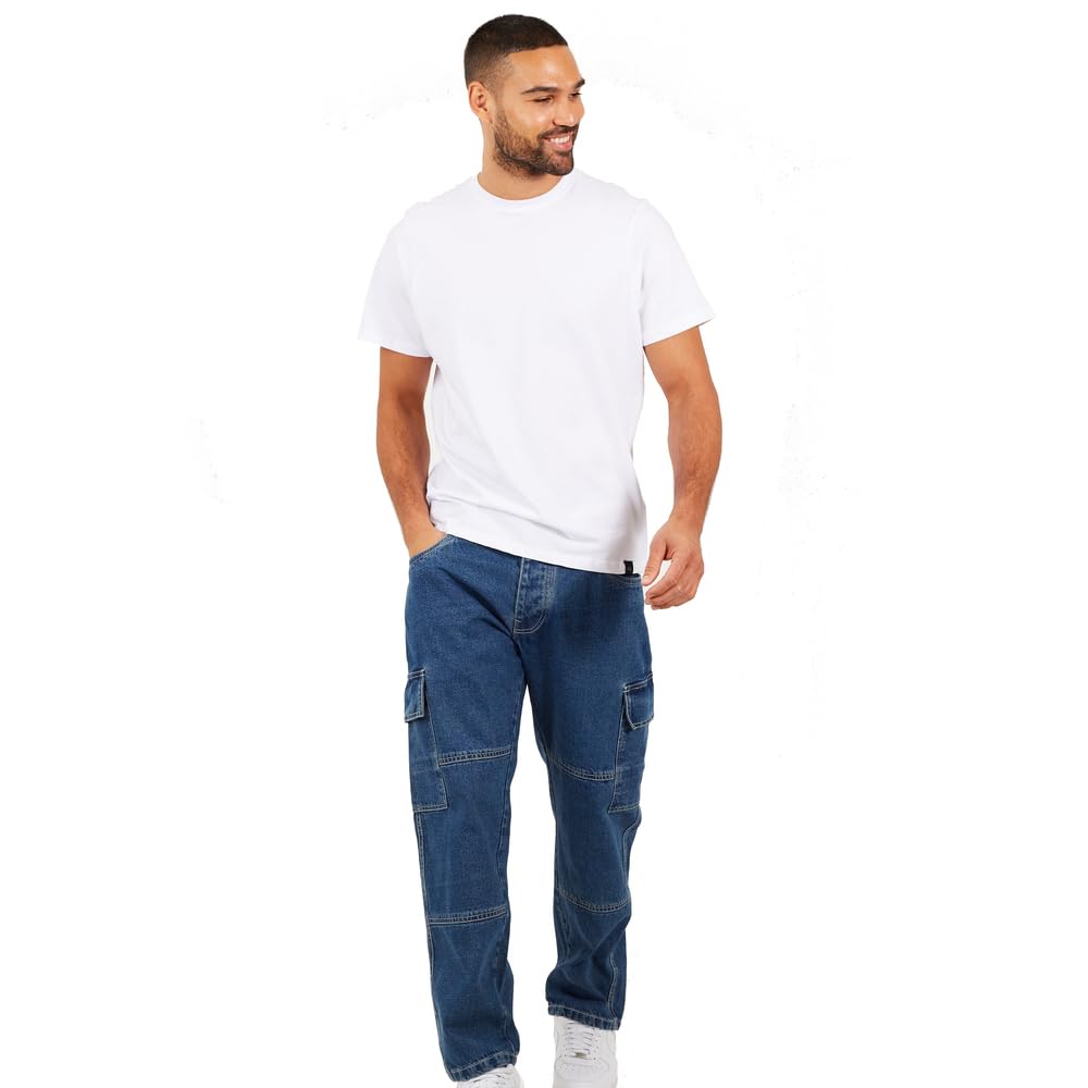 Brave Soul Men's Cargo Jeans - Mid Blue - 30R - Cotton