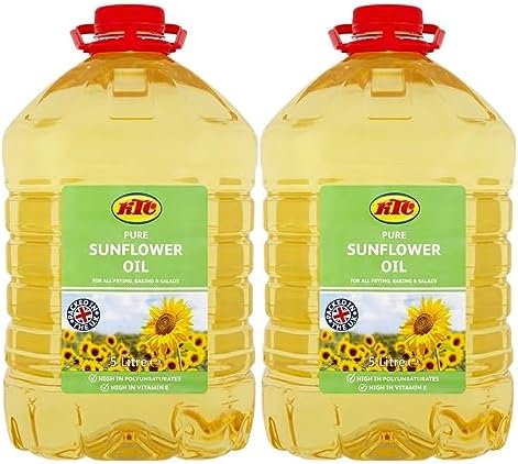 KTC Sunflower Oil - Refined, 5L Cooking Oil, Sun Flower Oil Deep or Shallow Frying Oil For Nutritious Diet Vegan Gluten-Free Bulk Bottle (Sun Flower, 2 Pack)