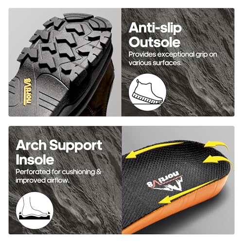 NORTIV 8 Men's Waterproof Hiking Shoes Non-Slip Trekking Trail Shoes Lightweight Durable Outdoor Work Shoes Bluff 5