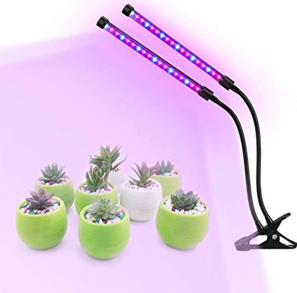 Luces de cultivo LED, lámparas de cultivo de plantas de doble cabeza de 18 vatios para plantas de interior, bombillas de espectro completo, cuello de cisne ajustable con clip de escritorio
