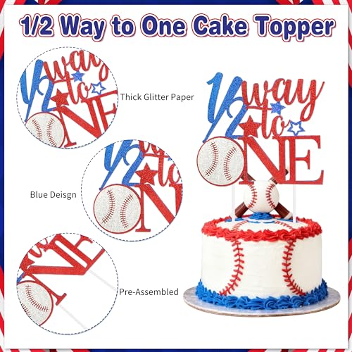 Image of Baseball 1 /2 Birthday Decorations Kit - Includes inch1 /2 Way to First inch Banner, High Chair Garland, Cake Topper, Soft Crown & Photo Backdrop for 6-Month Rookie Party