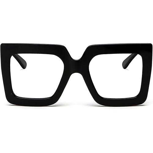Oversized Blue Light Glasses for Women Fashion Thick Square Computer Eyewear Non-Prescription Black Glasses (Black)