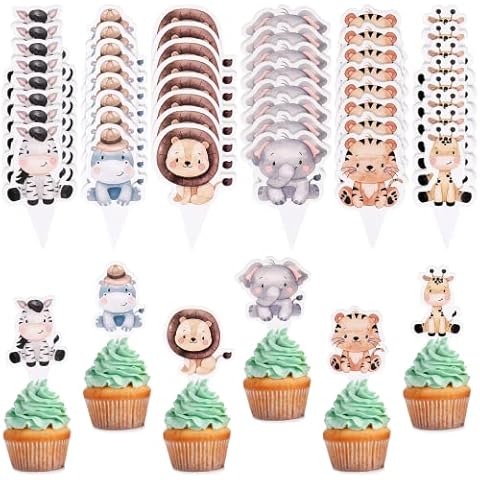 48 Stück Tortendeko Tiere, Tortendeko Waldtiere, Muffin Deko Geburtstag, Cupcake Topper, Waldtiere Geburtstag Deko, Waldtiere Tortendeko, Kuchendeko Geburtstag Junge, Dschungel Geburtstag Dekoration Cover