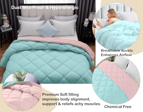 Image of AYKA Reversible Comforter 220 GSM Microfiber Reversible AC Comforter /Blanket for Winter /Quilt /Duvets for King Size Double Bed Comforter (90 * 100, Aqua & Peach)| TC - 220