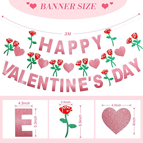 Image of Festiko 2-Piece Valentines Day Banner - Red Glittery Heart Garland, Photo Prop, Fireplace Decor