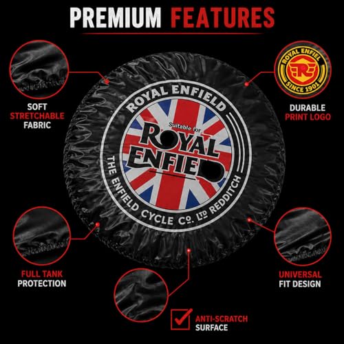 Image of Petrol Tank Cover for Bullet, Classic 350 /500, Electra and Standard, Black, Stretchable Fabric, Since 1901 Logo