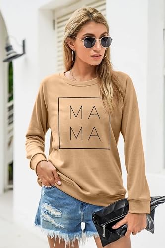 Egelexy Mama Sweatshirt Women Funny Letter Print Mom Life Blouse Tops Casual Long Sleeve Pullover Tees (Apricot, Xx-Large) #TOP2