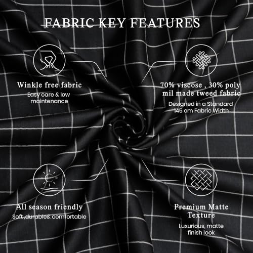 Image of BIGREAMS Unstitched Checkered Suiting Luxury Pants Fabric for Men - 1.5 Meter Pant Piece | Premium Blended Material | Soft Finish | Ideal for Formal Trousers
