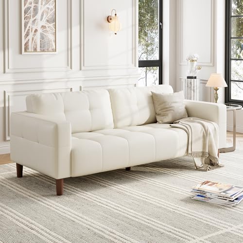 Image of GarveeHome 3-Seater Sofa Couch, 83 inch Wide Faux Leather Couch with Deep Seats