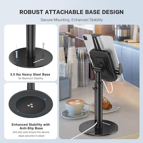 Image of AboveTEK POS Tablet Kiosk Stand - Universal Tablet Locking Mount for 7.9 inch-11 inch Devices, 360 Swivel Anti-Theft Security Stand for iPad, iPad Air, Samsung, Height Adjustable Desk Countertop