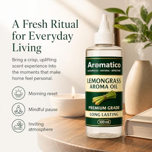 Image of AROMATICO Pure Lemongrass Diffuser Oil with Long-Lasting Fragrance for Homes, Offices & Showrooms | Ideal for Diffusers, Reed Diffusers, Air-Purifiers & Candles - 100 ml