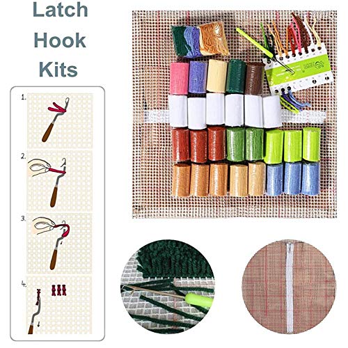 Image of Santa Claus Latch Hook Pillow Kits for Adults Beginners Pre-Printed Cushion | Home Sofa Cushion Cover Preprinted Canvas Crochet Yarn Kits Needlework Crafts Festival Gift 17X17 Inch