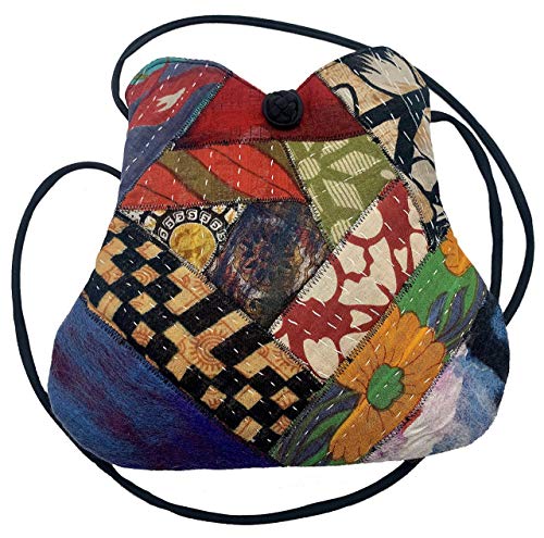 LRW DESIGNS Cross Body Shoulder Bag made from Recycled Kantha Quilted Cotton Sari Fabrics, Sweetheart Shape