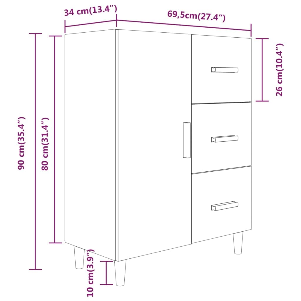 vidaXL Buffet Armoire de Rangement Organisateur de Maison Armoire de Salon Meuble de Rangement Intérieur Chêne Sonoma 69,5x34x90 cm Bois d'Ingénierie