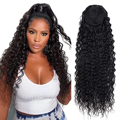 Dailinna 3C Wrap Drawstring Curly Hair Ponytail 10A Natural Black Afro Kinky Curly Human Hair Ponytail Extension for Women 100% Virgin Brazilian Hair Clip in Straight Ponytail Hair 20 Inch