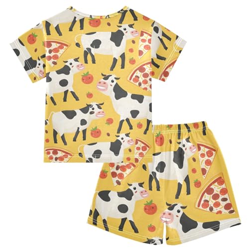 ALAZA Cow Pizza Tomato Yellow Pajamas Short Sleeve 2 Piece Sleepwear Top and Bottom Pajama Set Unisex2