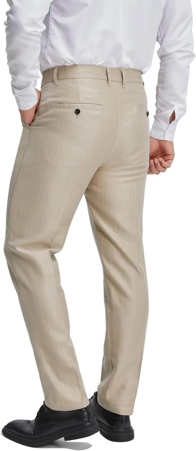 ALLELMS Mens Chinos Classic Fit Dress Pants Expandable Waist Flat-Front Formal Pants - Image 5
