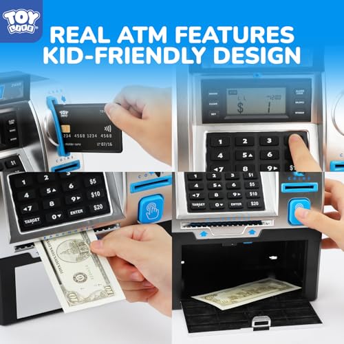 Image of TOY Life Black Kids ATM Piggy Bank, Money Counter, Ages 5-10