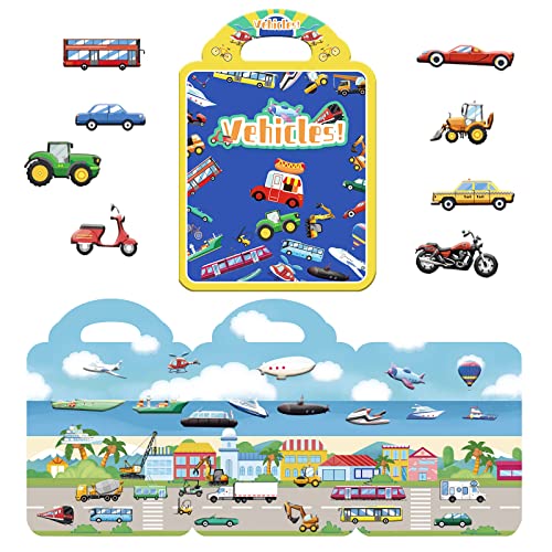 Gveuwin Vehicle Puffy Sticker Play Set, Car Reusable Sticker Book For Kids Window Gel Clings Decals For Toddlers Home Airplane Classroom Nursery Vehicle Party Supplies cover