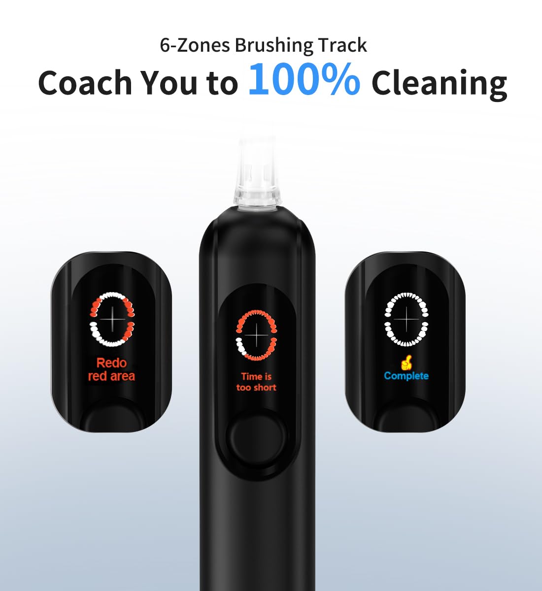 Spazzolino elettrico oscillante a 40° 52000 VPM con display intelligente AI, 4 modalità con rilevamento punti mancanti, sensore di pressione, timer da 2 minuti, spazzolino sonico con custodia
