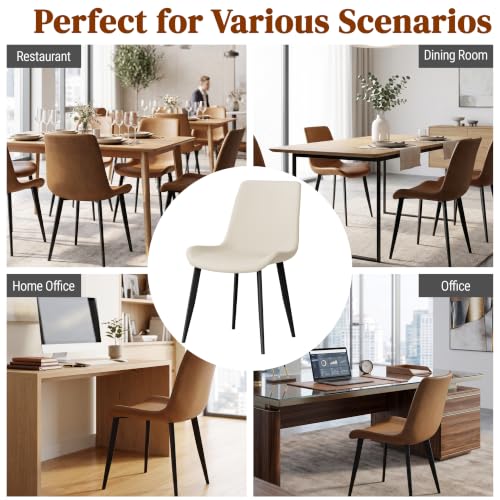 Image of Modern Dining Chairs Set of 6, PU Leather Dining Room Chairs, Upholstered Kitchen Chairs with Ergonomic Backrest & Sturdy Metal Legs, Perfect for Dining Room, Living Room, Beige