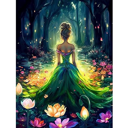 Lapoo Diamond Painting Kits For Adults - Diy Paint By Numbers Art Kit, 3D Full Drill Diamond Dot Craft - Jungle Lotus & Night Spirit Green Shine Landscape Home Wall Decor (12 X 16 In) #TOP18