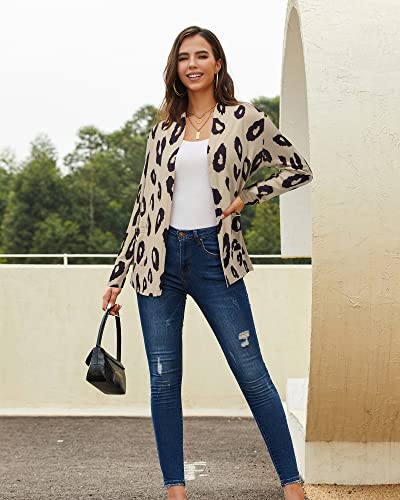 ULTRANICE Cardigan Sweaters Womens Fashion 2024 Trendy Lightweight Long Sleeve Casual Knitted Cardigans Sweater Tops Clothes Outfits with Pockets(Leopard T,S)3